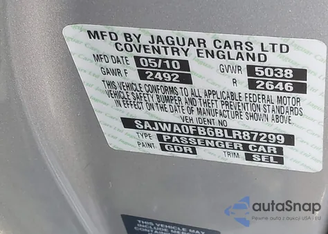 2011 Jaguar Xf from USA, damaged, VIN SAJWA0FB6BLR87299